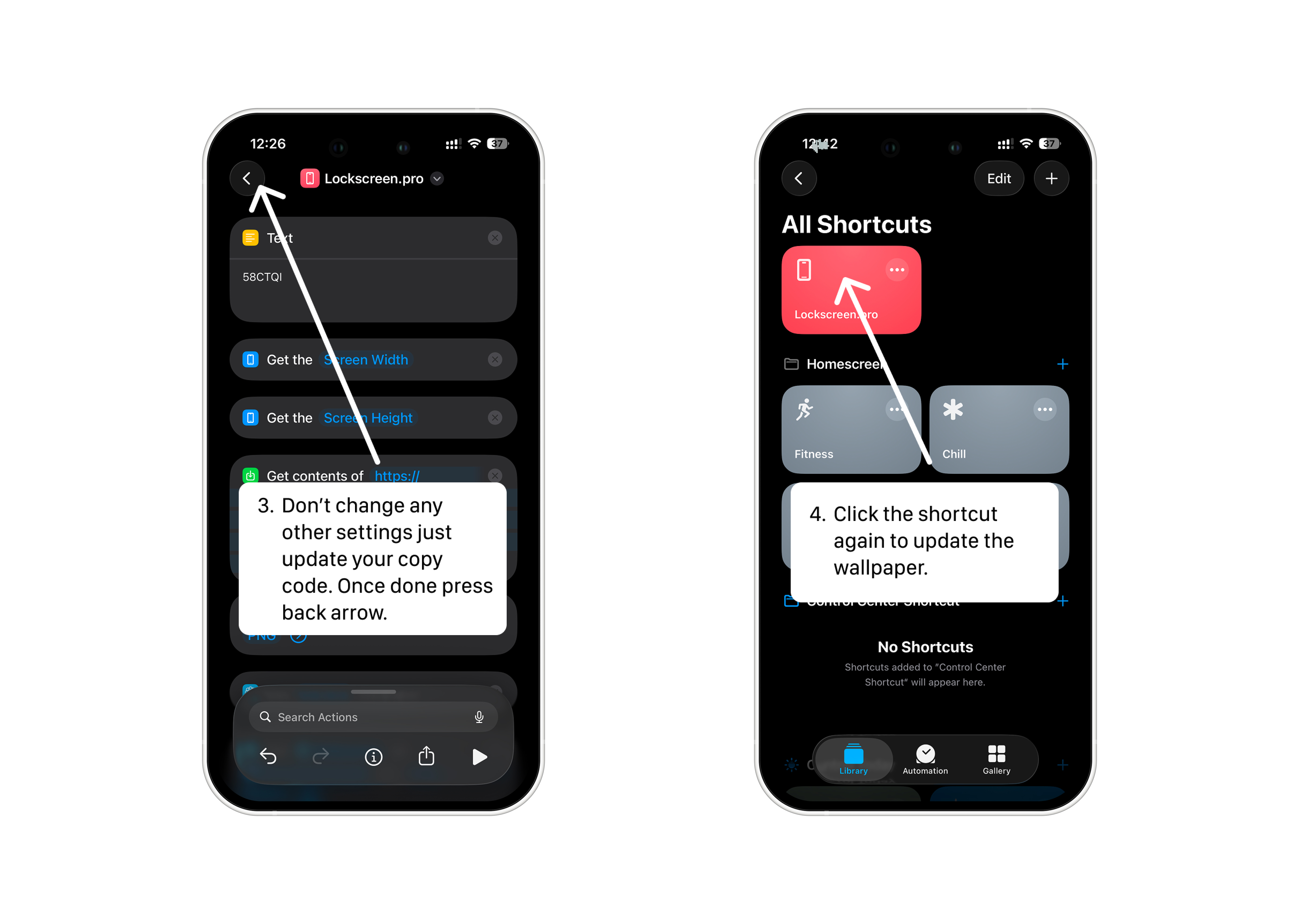 Go back, then run the shortcut once to update the wallpaper with the new code.